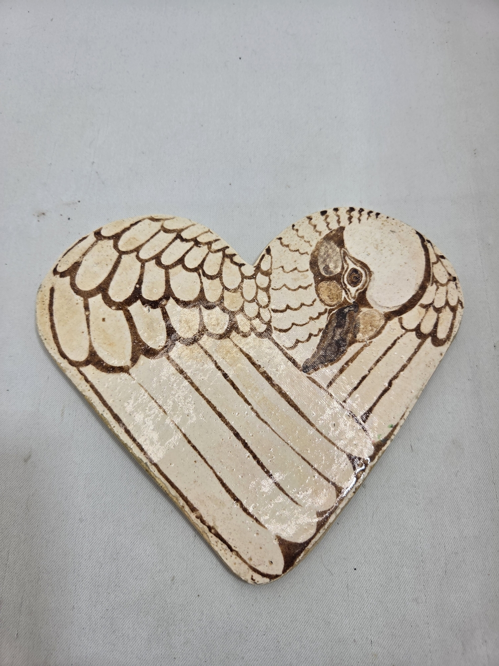 Vintage Signed 1982 Ceramic Heart Trivet Dove Bird Glazed Pottery Wall Art Decor